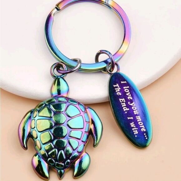 Holographic Turtle “I Love You More” Keychain - Picture 2 of 5